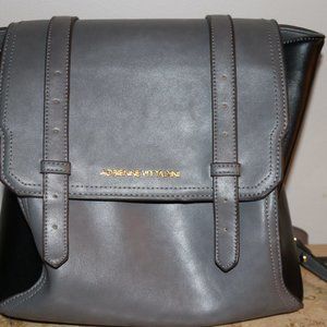 Adrienne Vittadini Backpack Purse Black / Gray shoulder bag Faux Leather VG